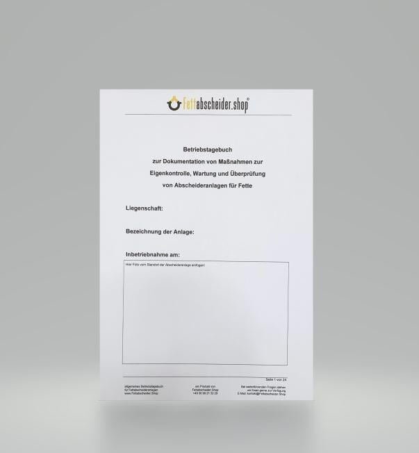 Betriebstagebuch für Fettabscheideranlagen